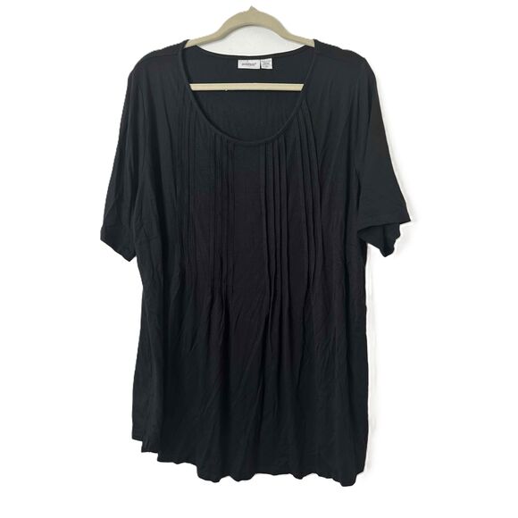 Avenue Tops - Avenue Top Womens Size 20 Black Short Sleeve Pleated Neck Front Tunic Shirt